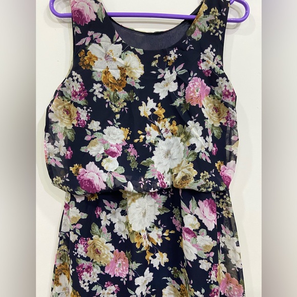 Navy Blue Floral Print Maxi Dress - Picture 7 of 8